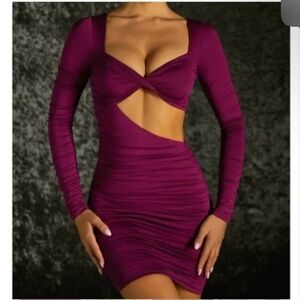 Oh Polly purple  bodycon cutout midi dress